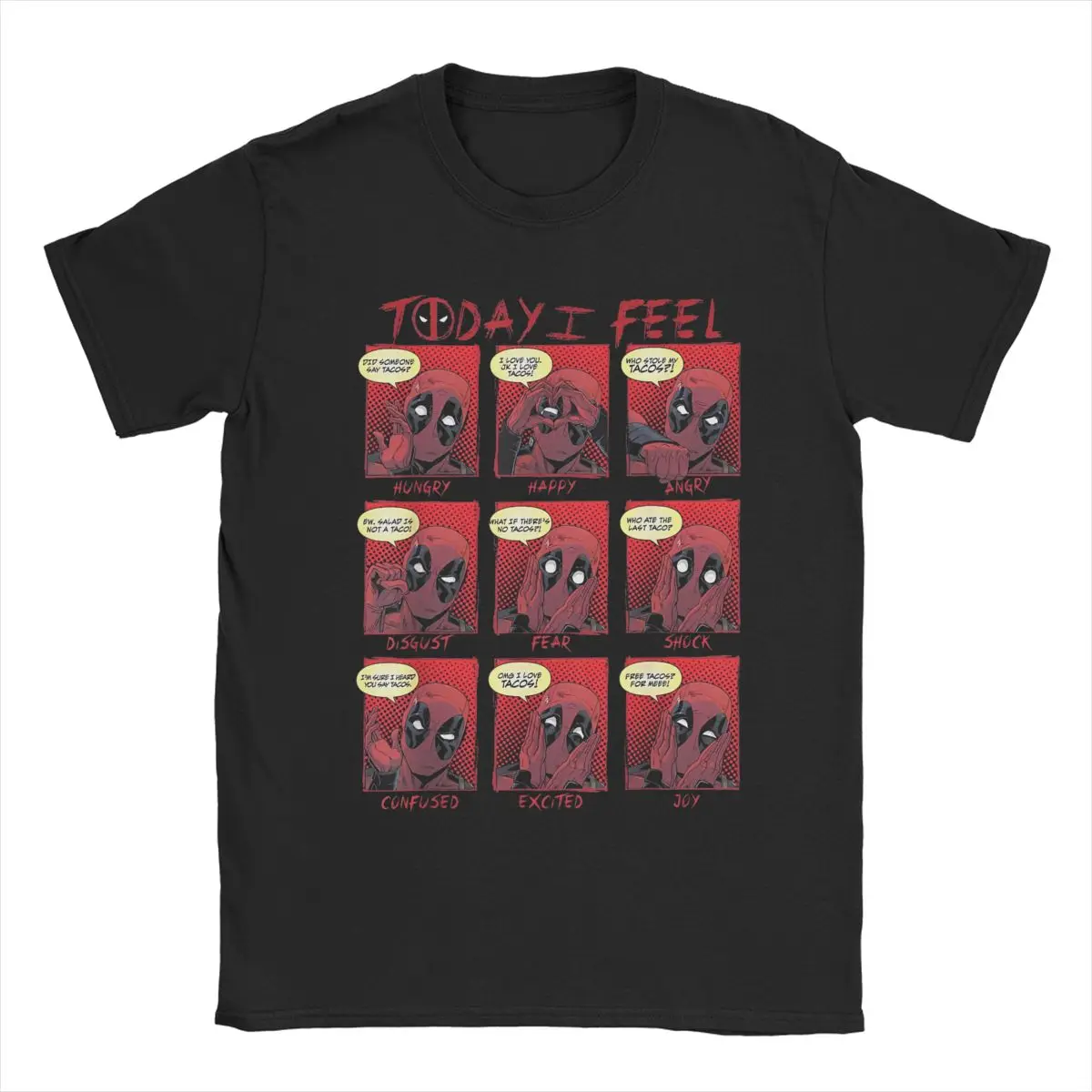 Vintage Deadpool Today I Feel Panels T-Shirt Men Crewneck Cotton T Shirts Short Sleeve Tees Graphic Printed Clothing