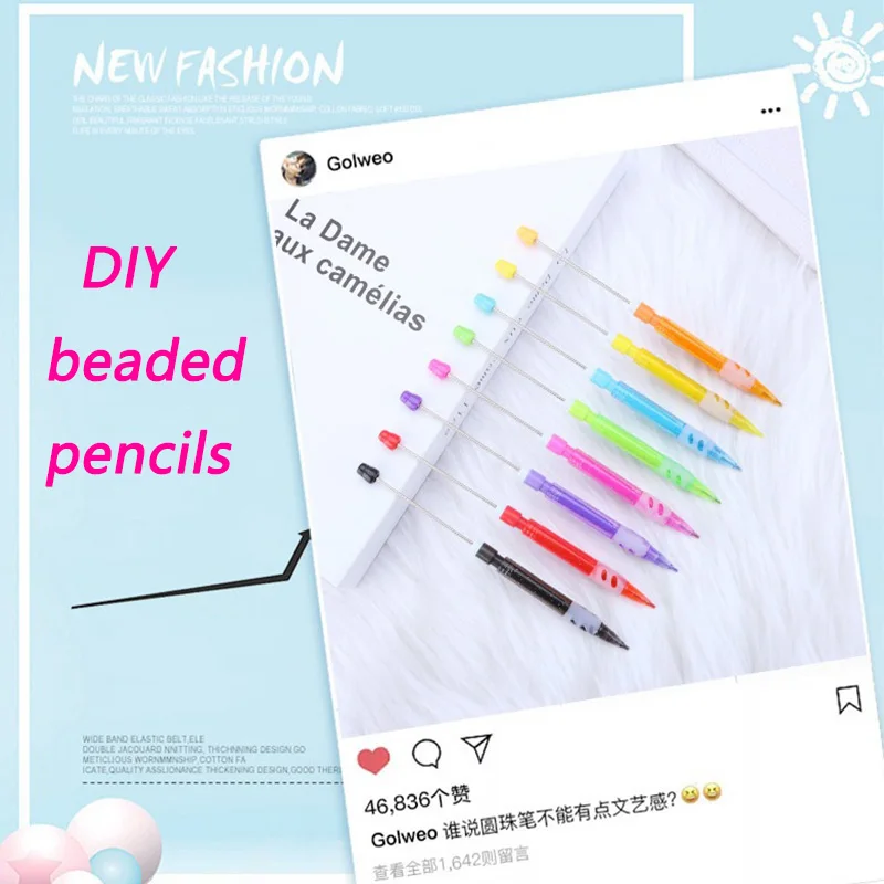 

100pcs Beaded Pencil Beaded Colorful Plastic Pencil No Ink Ever Lasting Pencils for Kids School Office Supplies Cute Stationery