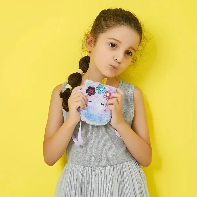 Bolsa de mensajero de dibujos animados para niños, bolso cruzado de unicornio bonito para niño niña, bolsa de almacenamiento de monedas de felpa