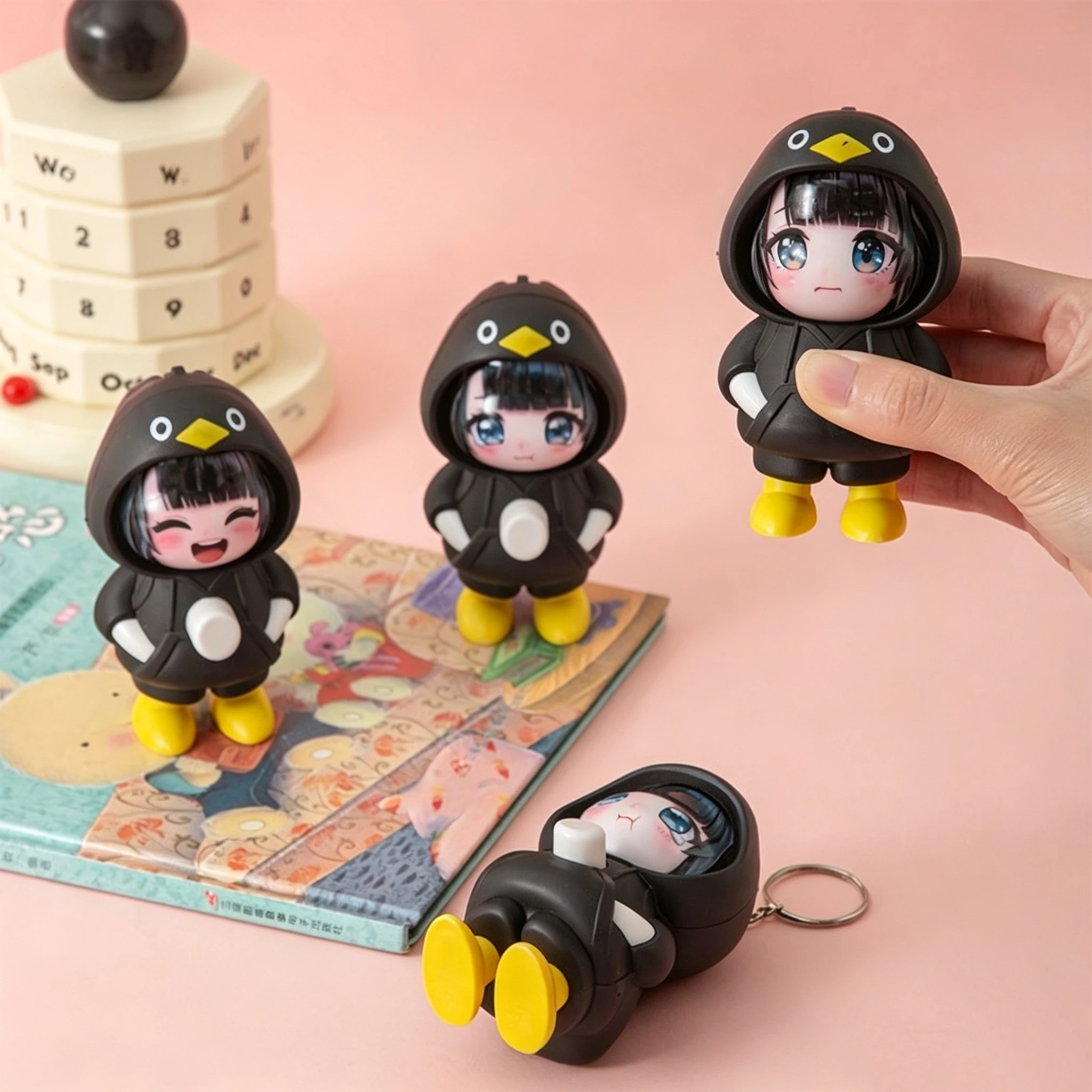 10PCS/Muñeca de expresión cambiante con presión, Juguetes creativos de descompresión Gugu Gaga, Llavero de mochila con expresión linda hecha a mano