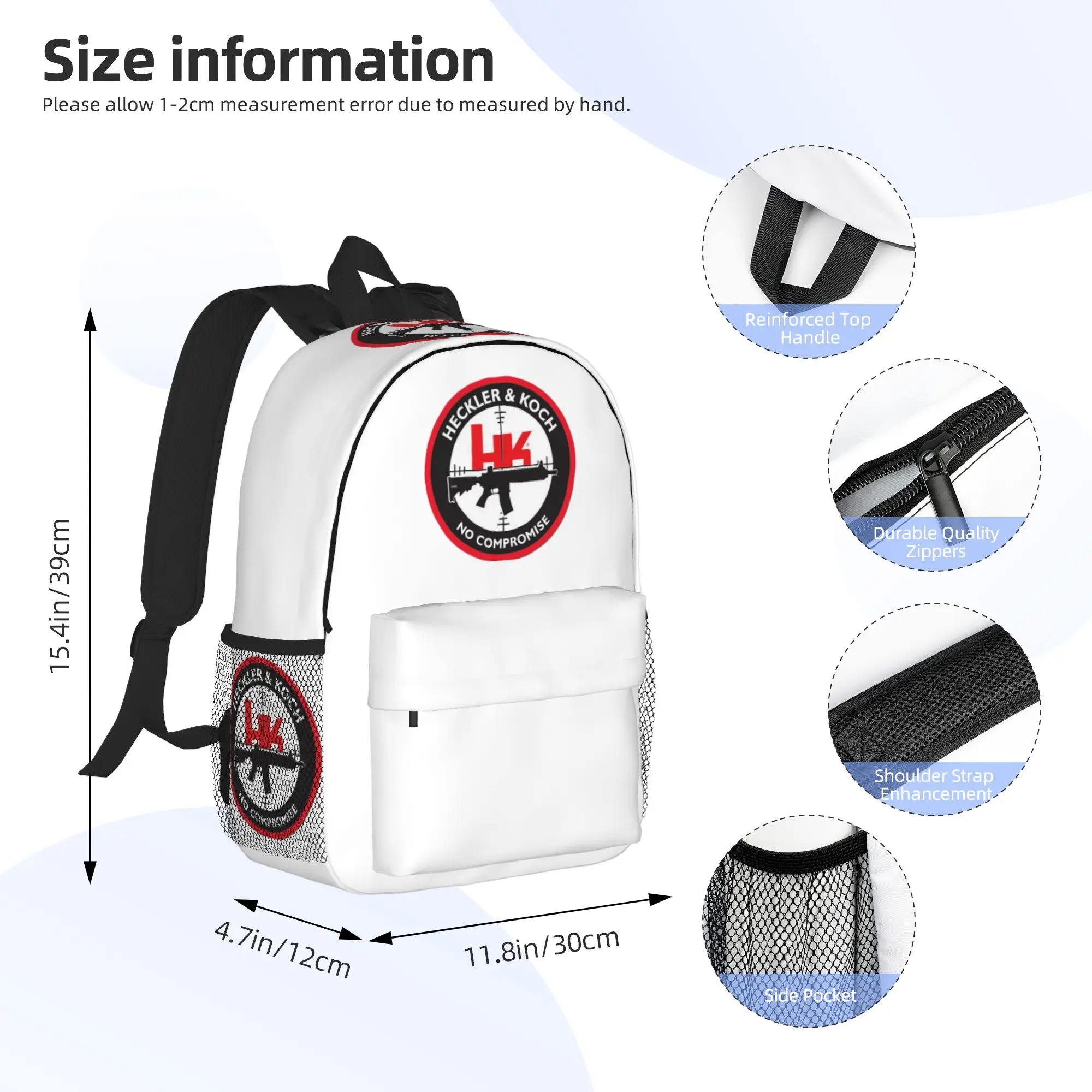 Heckler Koch Hk Logo Backpack Hot Sale Daypack Large Capacity Boys Girls BookBag Shoulder Bags for Men Women School Bag