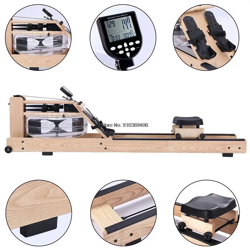 Folding Household Rowing Machine Ash Wood Smart Water Rowing Machine Rowing Exercise Training  Fitness Equipment