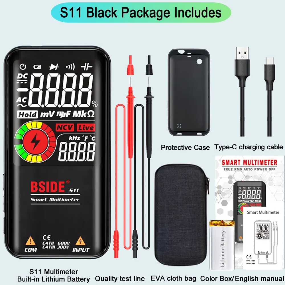 BSIDE Digitale Multimeter Slimme Elektricien Tester USB Charge T-RMS DC AC Spanning Capaciteit Ohm Hz NCV Professionele Multitester