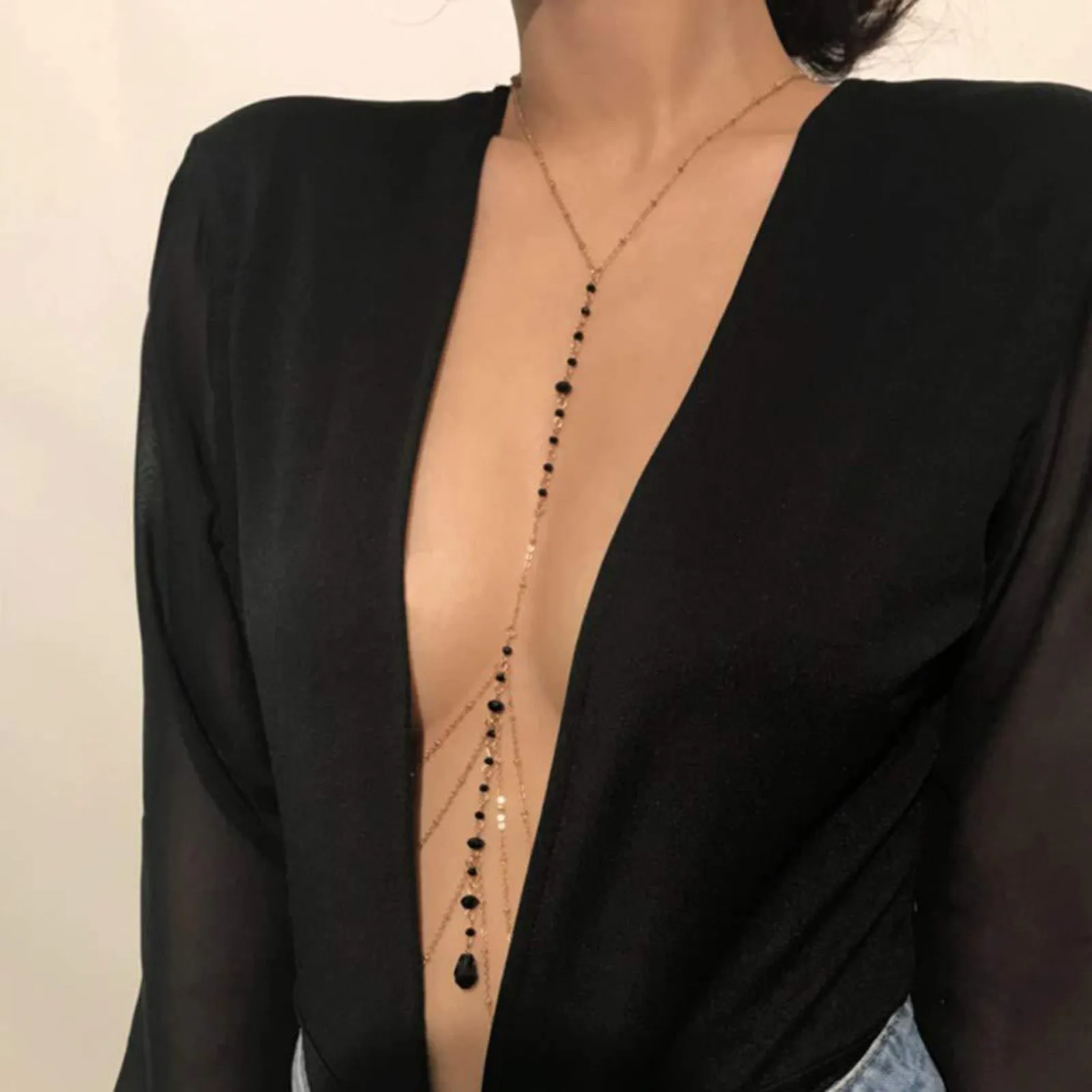 Women'S Sexy Body Chain Jewelry Personalized Tassel Body Chain Sexy Multi-Layer Handmade Crystal Necklace Clothes Chain