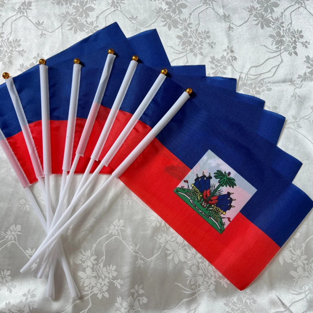 Haiti Hand Flag14x21cm  Haitian Haitian flag  holding plastic flagpole waving flag event parade sports home decoration