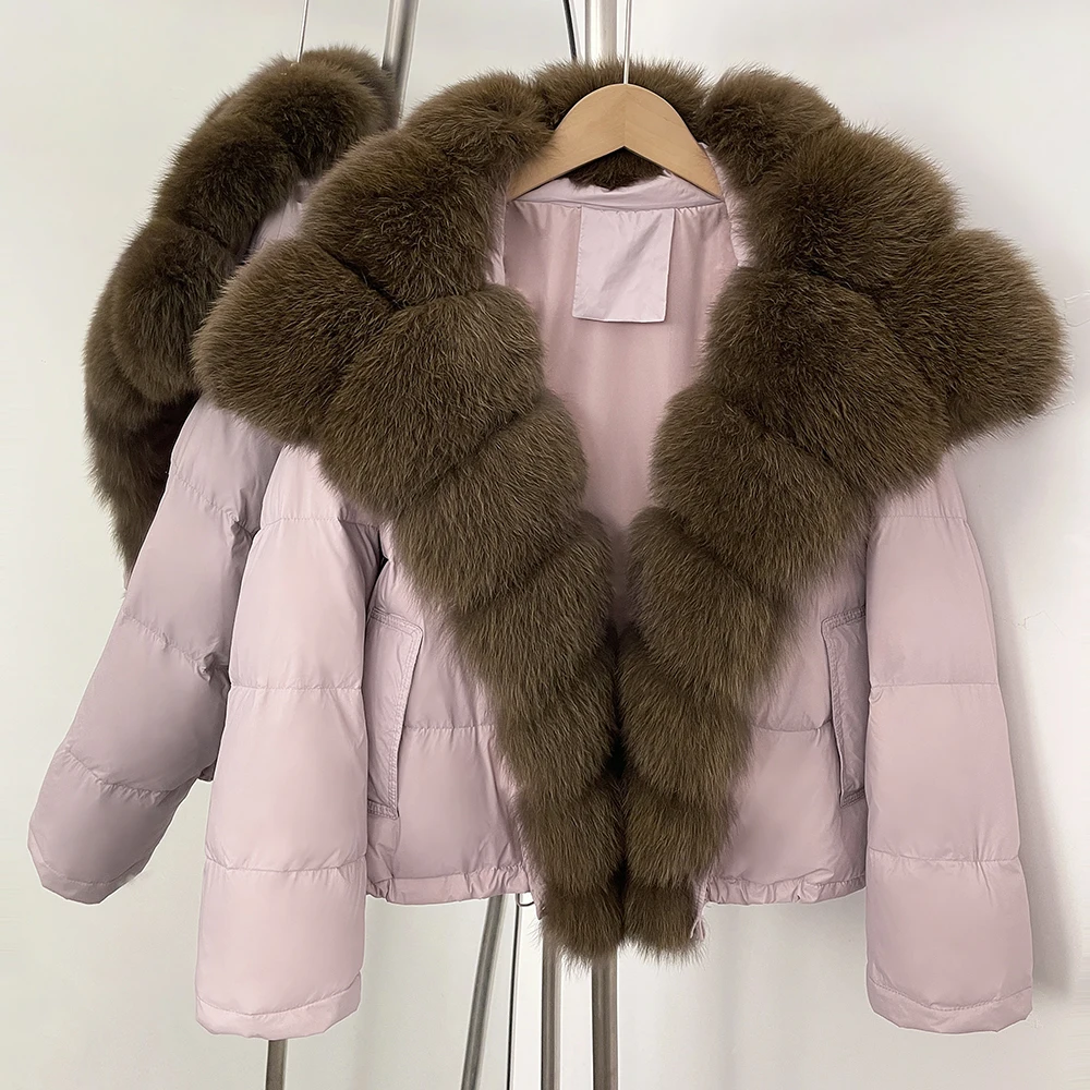 OFTBUY Giacca di pelliccia Cappotto di pelliccia di volpe naturale allentato Spessa donna Piumino corto femminile Nuovo Parka 2025 Cappotto invernale in piumino d'anatra bianco