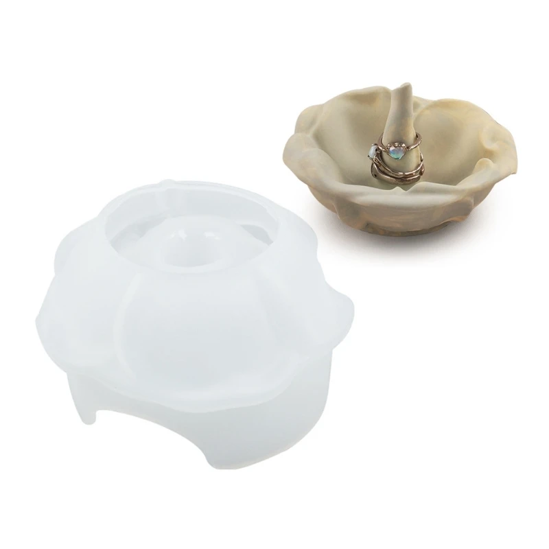 Elegant Rose Flower Silicone Tray Mold Epoxy Mould for Handmade Rings Holder