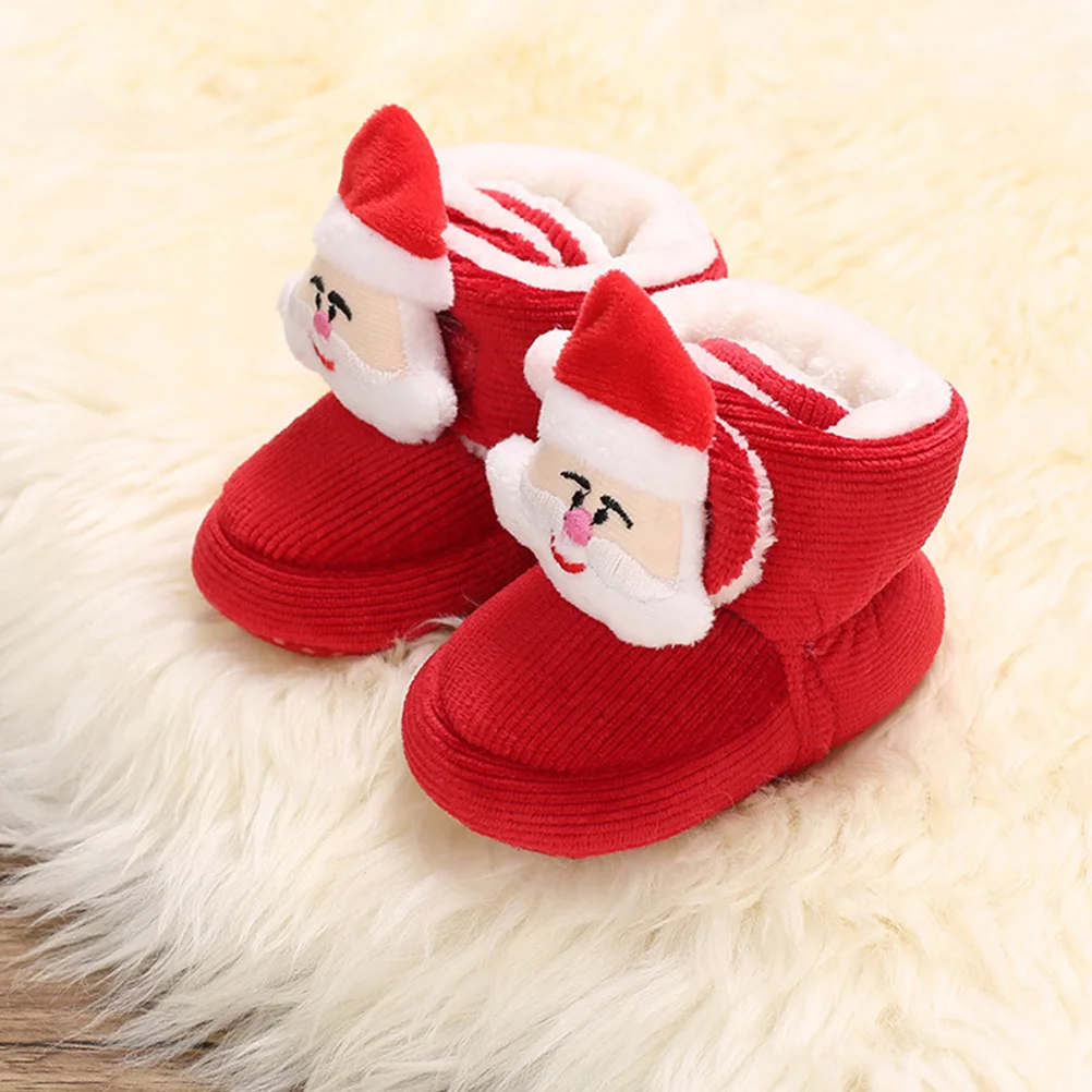 

1 пара детских обуви для прогулок, мягкие хлопковые детские пинетки, дизайн Санта-Клауса, нескользящая теплая обувь для малышей, теплая детская обувь