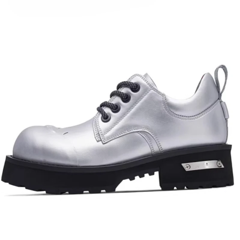 Europe/American Retro Silver Derby Shoes Men's Dress Shoes Classic Comfortable Casual Thick Soles Height Increasing Shoes Couple