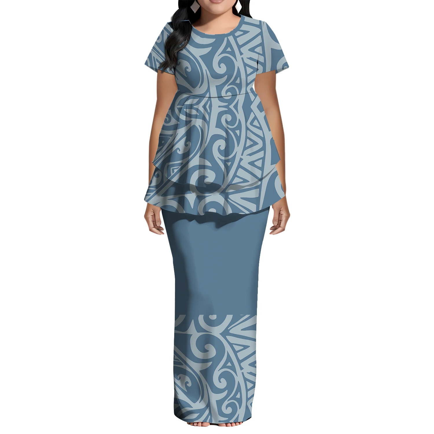 فستان ساموا فيجي جزر هاواي Puletasi بولينيزيا للنساء نمط مخصص أنيق مناسب برقبة دائرية وأكمام قصيرة للولائم