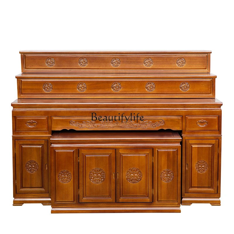 

Solid wood incense table household shrine three floors widened Buddhist table Buddhist cabinet living room