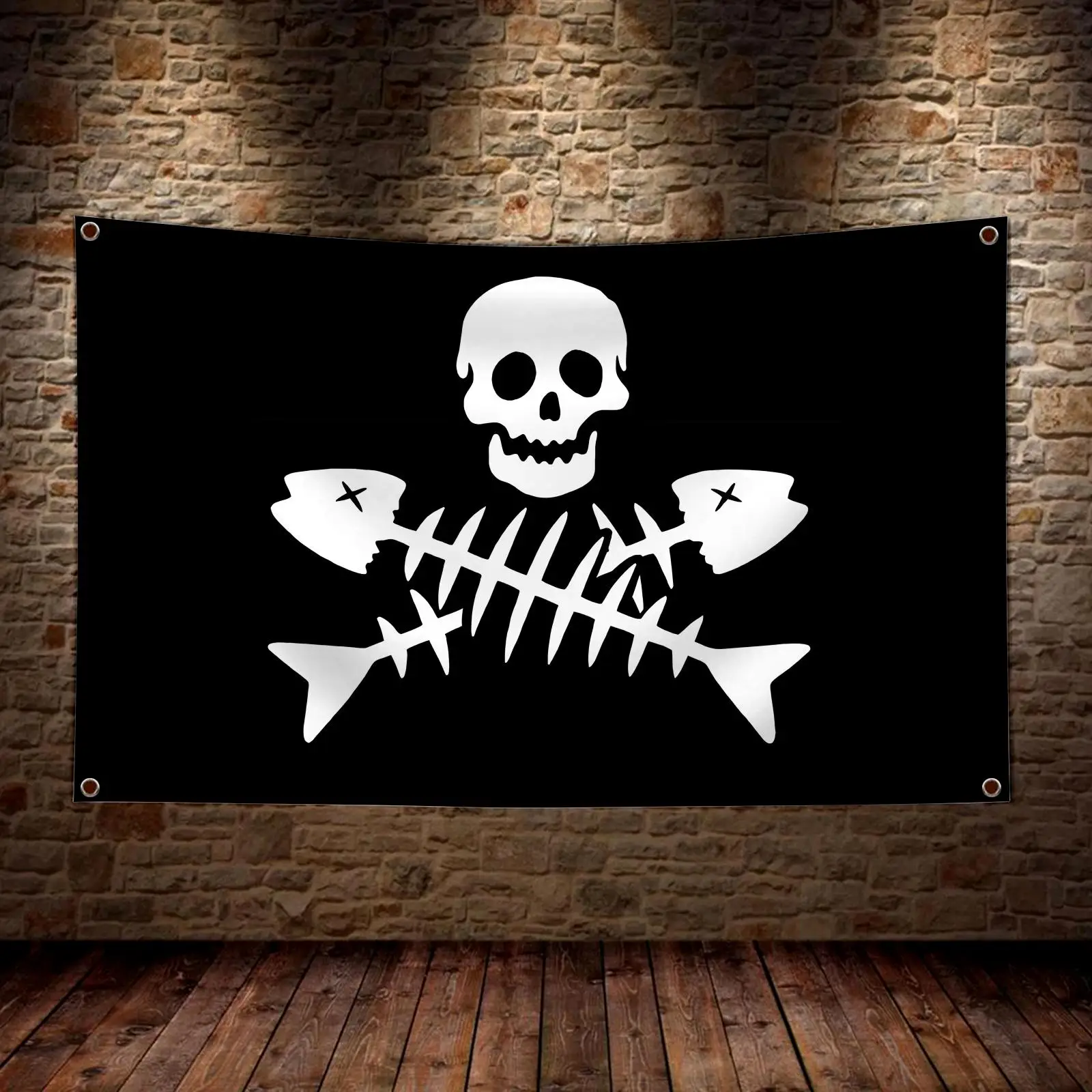 Black Pirate Fish Flags Custom Decorative Wall Hanging Banner Art for Bedroom Living Room Home Office Outdoor Decor Gift