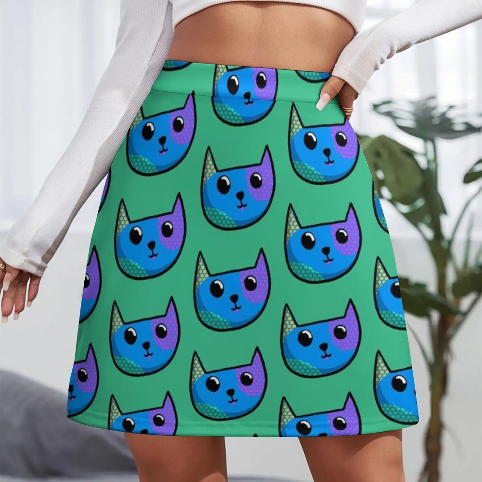 Blue Cat Face Mini Skirt short skirt modest skirts for women Women skirts 90s aesthetic Mini Skirt