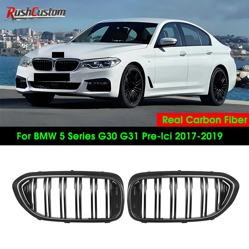 

Real Dry Carbon Fiber Front Bumper Grille Replacemt For BMW 5 Series G30 G31 F90 M5 2017-2019 Pre-LCI Kidney Hood Racing Grills