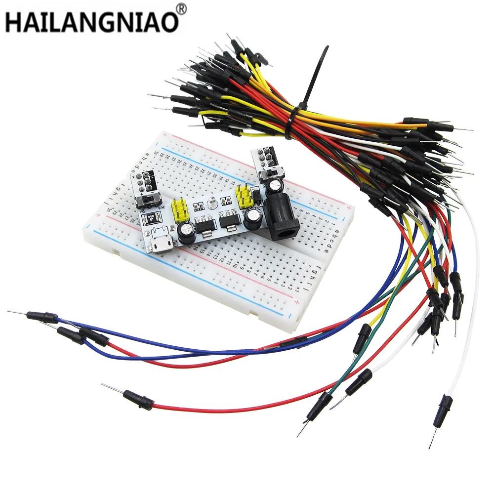 MB102 Breadboard Micro Usb Power Supply Module + 400 Tie Points Holes Universal Solderless PCB Breadboard + 65pcs Jumper Wires