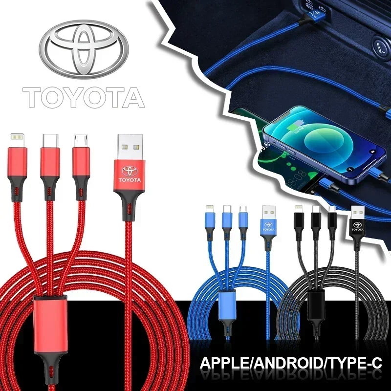 For Toyota Prius Avensis Auris Yaris Verso Land Cruiser Camry Car Emblem 3 In 1 Type C Lightning Micro USB Fast Charging Cable