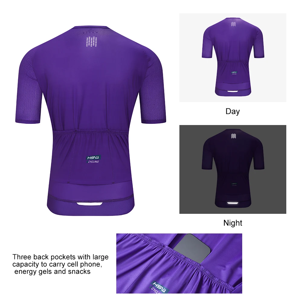 HISERWA Men Purple Cycling Jersey Breathable Quick Dry Cycling Jersey Summer MTB Road Bicycle Clothing Maillot Ciclismo Hombre