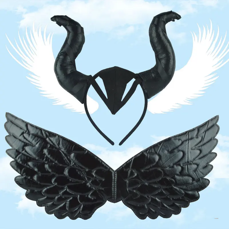 

Halloween Performance Demon Black Wings Demon Horn Headwear Hair Band Prop Children's Winged Unicorn
