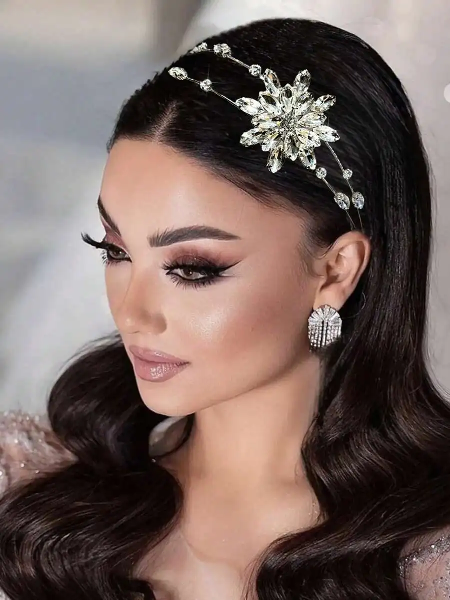 

Luxury Crystal Floral Rhinestone Metal Hairband For Women – Elegant Bridal, Festival & Daily Wear Headpiece Accessory