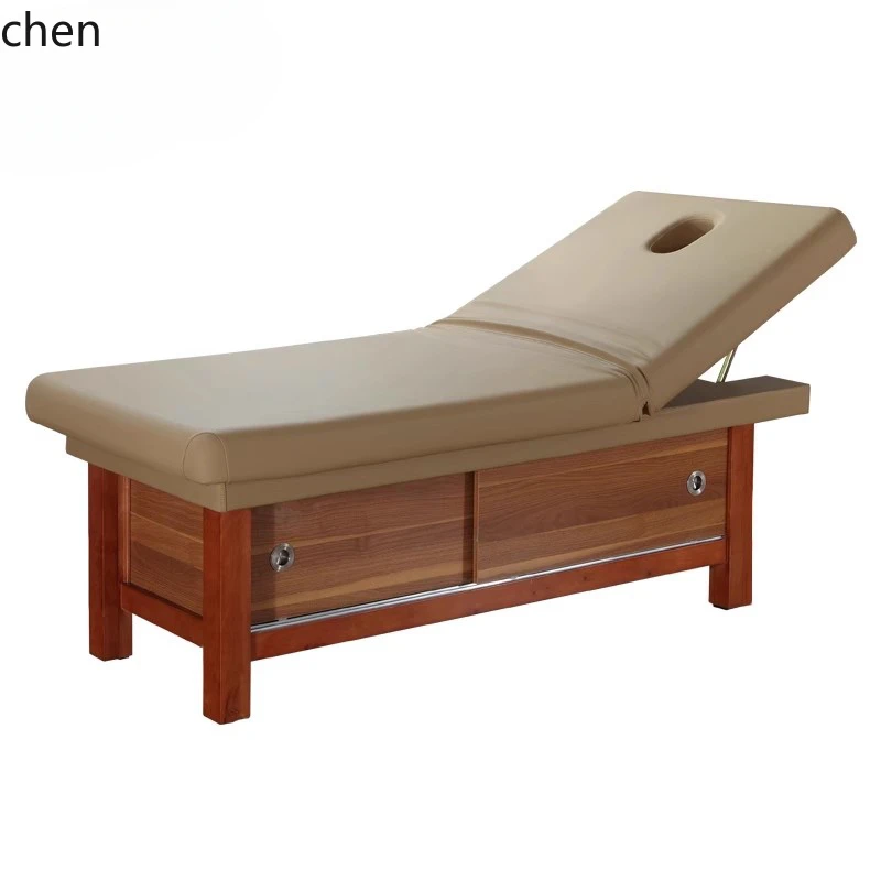 HSN solid wood beauty bed massage bed beauty salon special with cabinet physiotherapy pattern embroidery spa bed