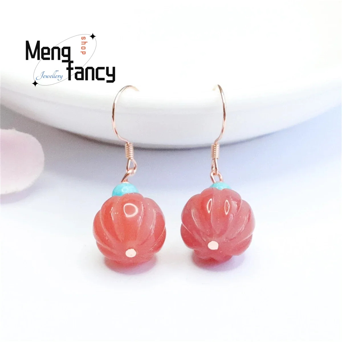 

Natural S925 Silver Salt Source Agate Pumpkin Earring Simple Elegant Personalized Fashion Versatile Exquisite Handicraft Jewelry