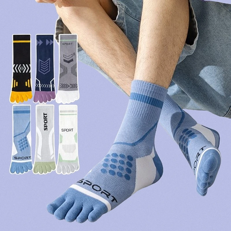 5/10 Pairs Sweat-Absorbing Mid Tube Socks Split Toe Sports Breathable Socks Men's Five Fingers Sports Socks