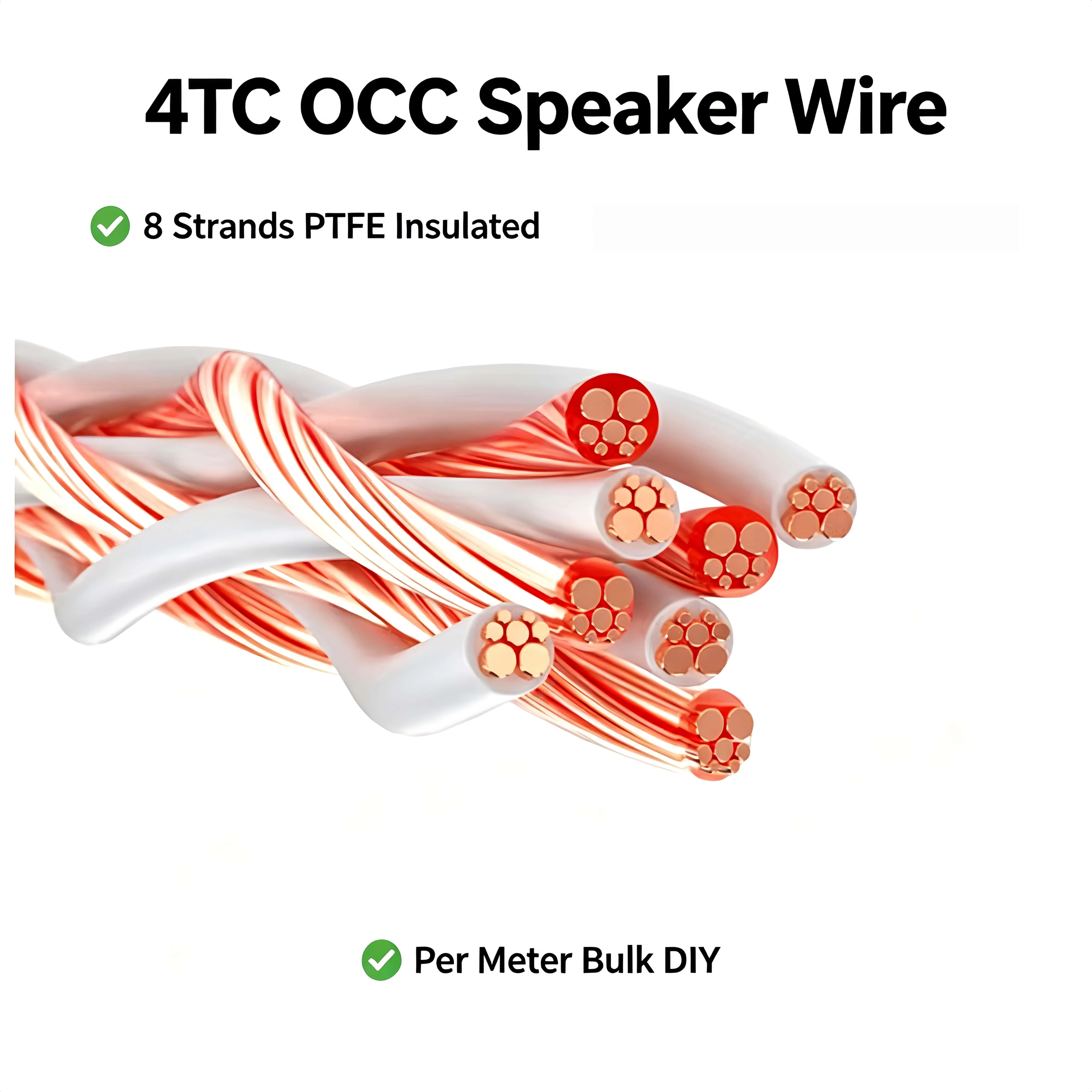 Speaker Wire 4TC OCC 8 Strands PTFE Insulated Bulk Cable Per Meter DIY for Amplifier Home Theater Hifi