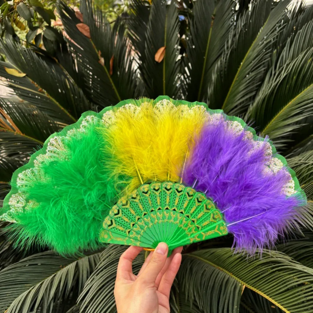 

Chinese Ancient Style Foldable Cheongsam Hand Fan Vintage Retro Classical Colorful Fur Women's Fashion Show Fan