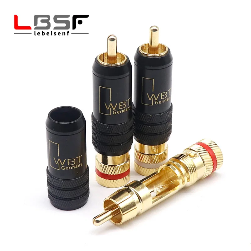 2pcs/1pairs WBT-0144 Hanging Thick Gold Black RCA Plug Black Lotus Plug/RCA Plug Assembly Type AV Audio and Video Plug