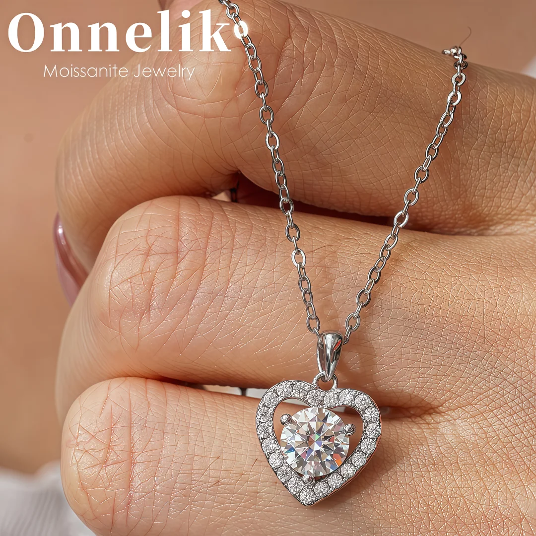 

Onnelik D Color 6.5mm Moissanite-Loved Heart Pendant Necklace for Women 100% S925 Sterling Silver Wedding Birthday Fine Jewelry