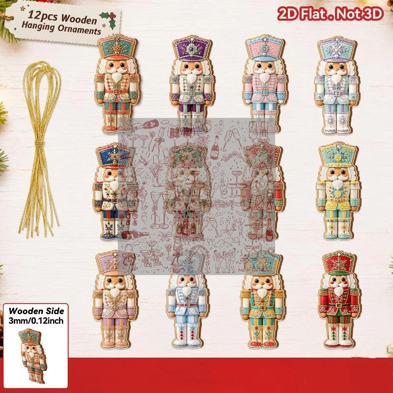 12/24/36Pcs Festival Christmas Tree Decor Vintage Christmas Nutcracker 2D Wooden Hanging For Horticultural Decoration Gift