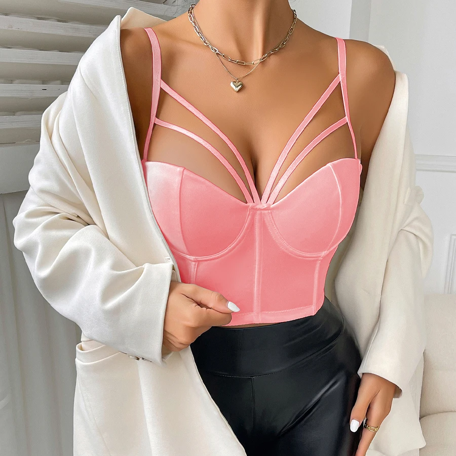 Women Sexy Sleeveless Camis Y2k 2000s Pink Oversize Corset Bustier Bra Sexy Bralet Club Party Crop Top Lingerie Female Clothes