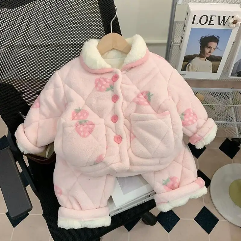 

Girls' Flannel Loungewear Winter Pajama Set Comfortable Warmth Thicken Homewear New Fashion Children Clothes 7 To 12 Years Old