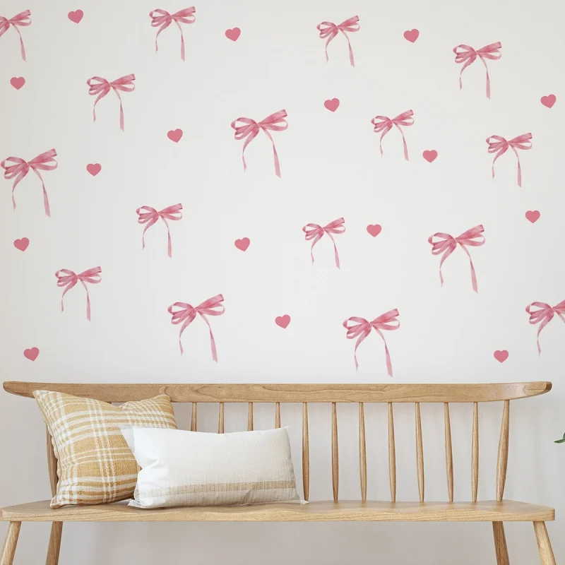 Pink Bow Love Home Decor Stickers Closet Stickers Girl Heart Bedroom Wall Stickers