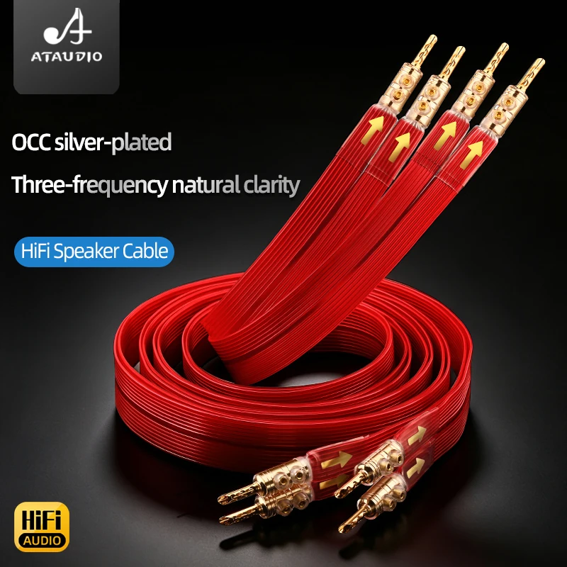 One Pair OCC Silver Plated HiFi Speaker Cable High Quality Gold-plated Banana Y Pin Plug Speaker Cable for Amplifier Speaker
