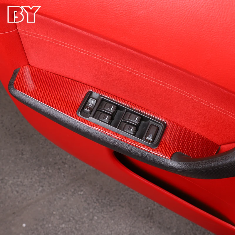 4PCS Soft Carbon Fiber Interior Door Armrest Panel Cover Window Glass Lift Buttons Frame Trim Sticker For Hummer H3 2005-2009