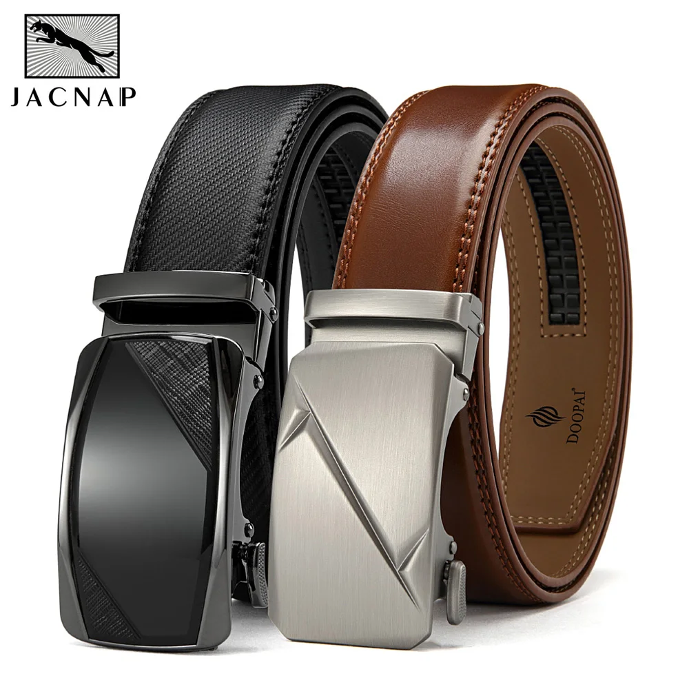 JACNAIP Men\'s Belt Belts Genuine Leather Cowskin Waistband Suspenders Man Gift Black Stretch Buckles For Suit Luxury Brand Ratch