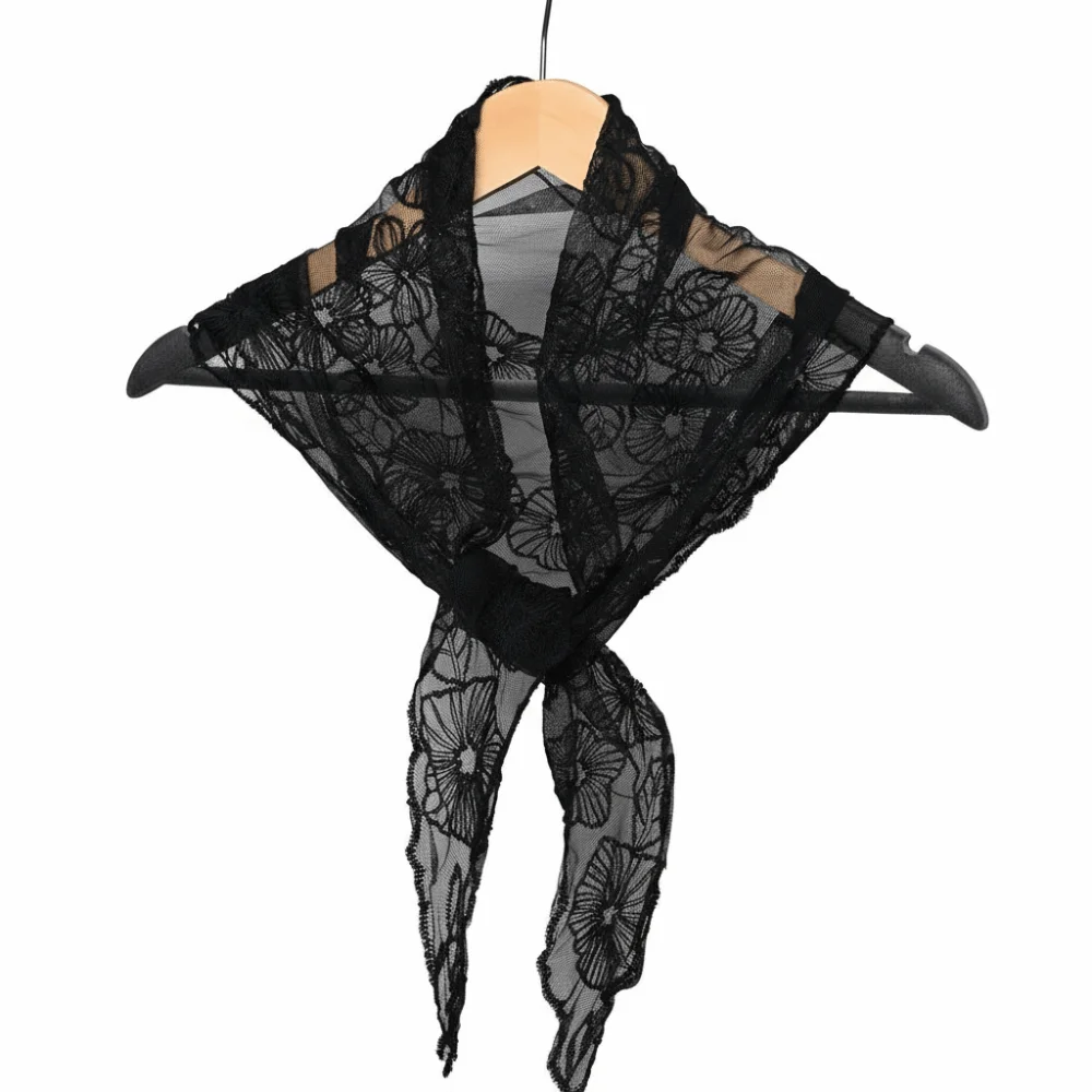 

Retro Embroidered Flower Lace Scarf Breathable Mesh Lightweight Triangle Scarf Silk Scarf Summer