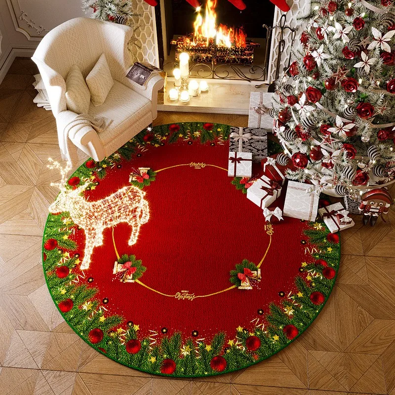 Weihnachten runder Teppich rot grün Farbschema Rentier Glocke Muster festliche Kamin Dekor Home Akzent Matte