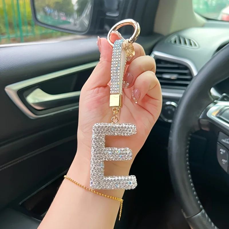 Stylish Letter Key Ring Accessory for Keys Bags Car Keychain with Sparkly Rhinestone Gift for Woman Backpack Charm Decoration