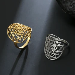 LIKGREAT Sri Yantra Meditation Ring for Women Stainless Steel Gold Color Geometry Adjustable Finger Rings Indian Yoga Jewelry
