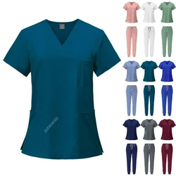 New Scrubs Set Medical Uniforms Stretch Scrub Tops With Pocket Pants Nurse Uniform Doctor Surgery Overalls Beauty Salon Workwear