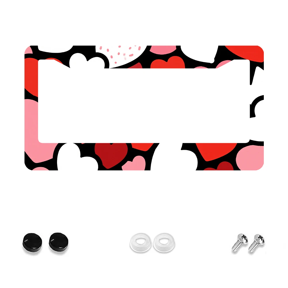 

1pc Colorful Heart Pattern 2 Hole License Plate Frame, Black Background with Red Pink White Hearts, Aluminum Material, 6x12 Inc