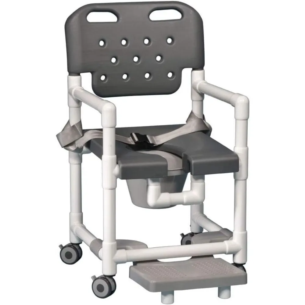 Cômoda Elite para cadeira de banho com apoio para os pés e cinto de segurança para uso existente de banheiro, cabeceira e no sho