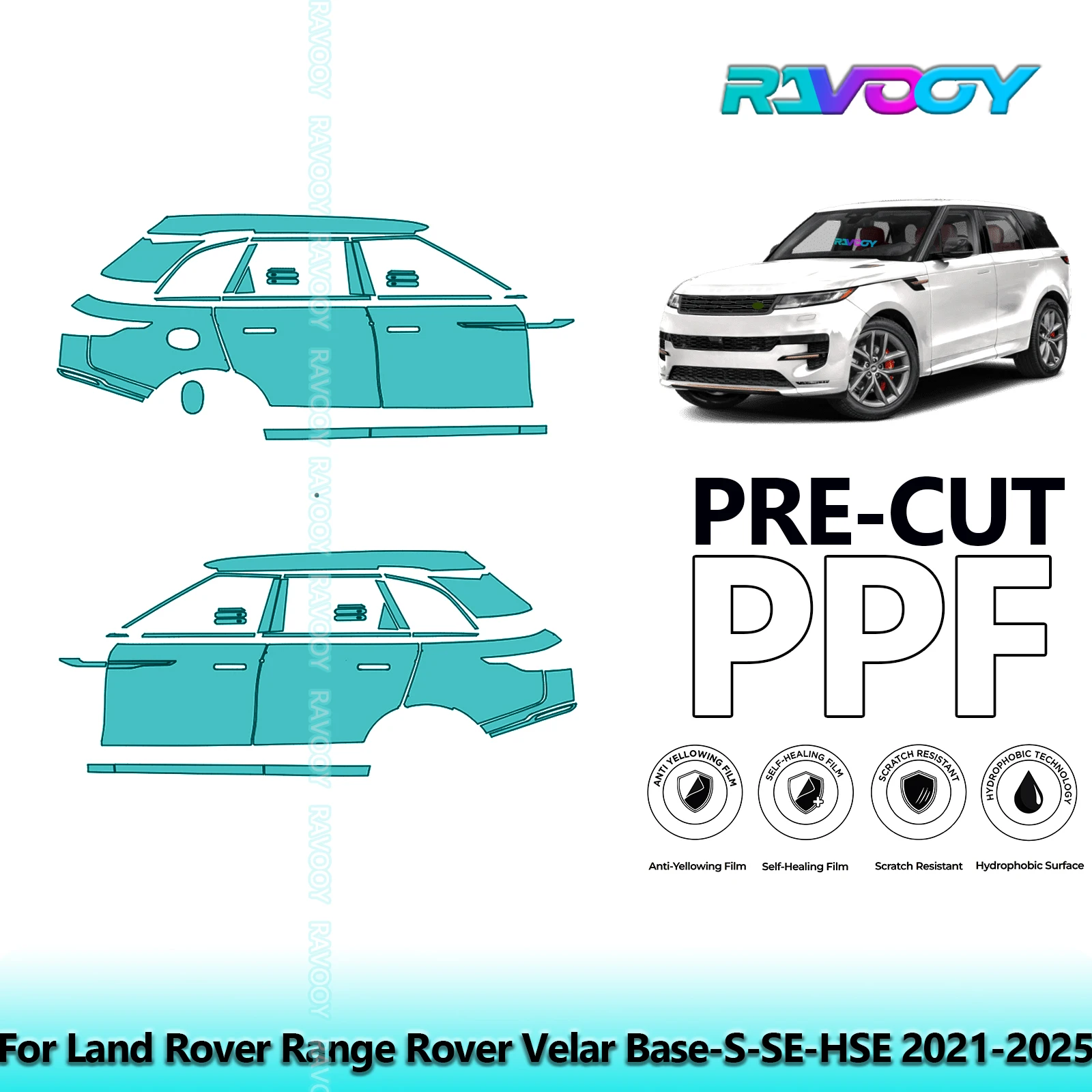 لاند روفر رينج روفر فيلار Base-S-SE-HSE 2021-2025 8.5mil باب PPF مقطوع مسبقًا ومجموعة عمود A/B مجموعة طبقة حماية طلاء من البولي يوريثان