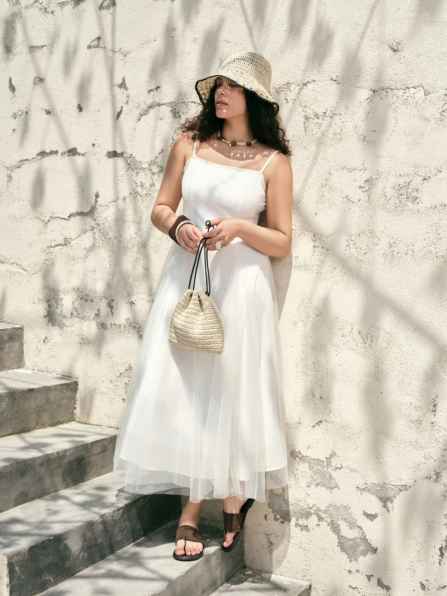 sheer mesh slip dress Sundown Mesh Slip Dress Cream/Black / L
