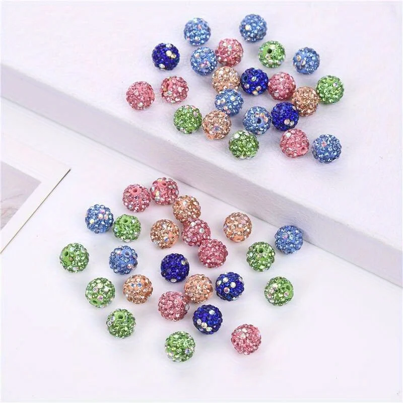 50pcs 10mm Glitter Crystal Clay Balls With Through Hole Beads, Perfect For DIY Jewelry Making Necklace Bracelet Pen Accessories 