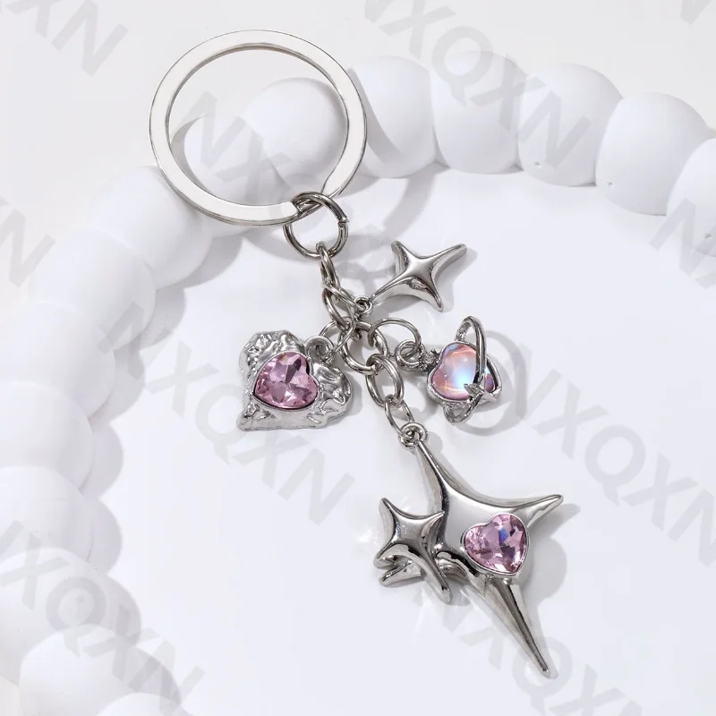 Y2K Heart Star Butterfly Flower Enamel Keychain Classic Love Flying Insect Key Ring For Women Men Good Gift Handmade Jewelry Set