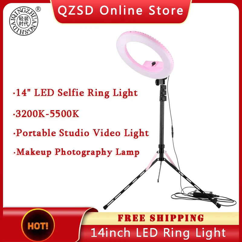 

14" LED Selfie Ring Light Circle Fill Light Dimmable Round Lamp Tripod Makeup Photography RingLight for Video Broadcast Studio