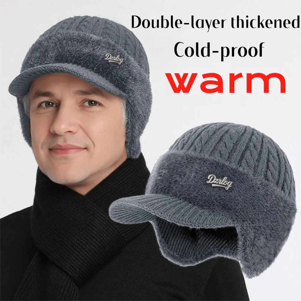 Comfortable Thick Warm Winter Thermal Hat Windproof Elasticity Elderly Beanie Earflaps Ear Protection Cap Dad Grandpa